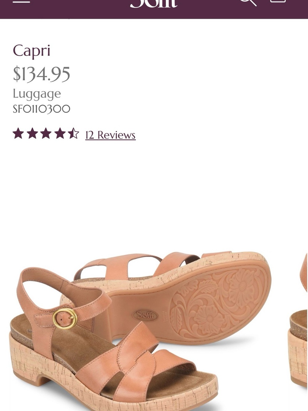 Sofft Capri Leather Sandals in Luggage Tan